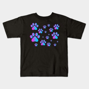 Purple Blue Ombre Pawprint Pattern Kids T-Shirt